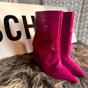 Women's Pink Croc-Embossed Boots